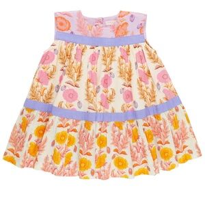 Pink Chicken Floral Kids Dress - Pink, Orange, Purple